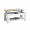 Mesa Centro con revistero, Mesa elevable, mesita Mueble Salon Comedor, Acabado en Blanco Artik y Roble Canadian, Medidas…
